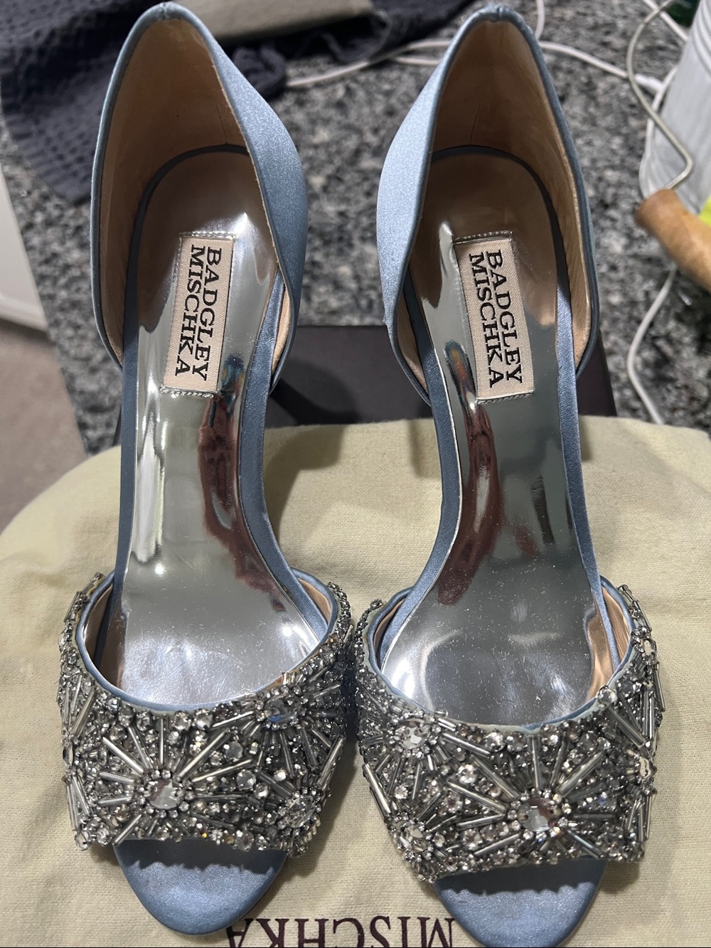 Badgley Mischka Blue Embellished Open-Toe Heel